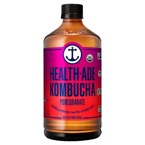 Health-Ade Kombucha Pomegranate Probiotic Tea, 16 fl oz
Follow Your Gut!®
Pomegranates are out of this world delicious, and that's all we add to our organic and raw pomegranate kombucha.

The best tasting and highest quality kombucha you can buy.
All glass - no plastic
Real food - handcrafted
Small batch kombucha - 2.5 gallons
Cold-pressed flavors