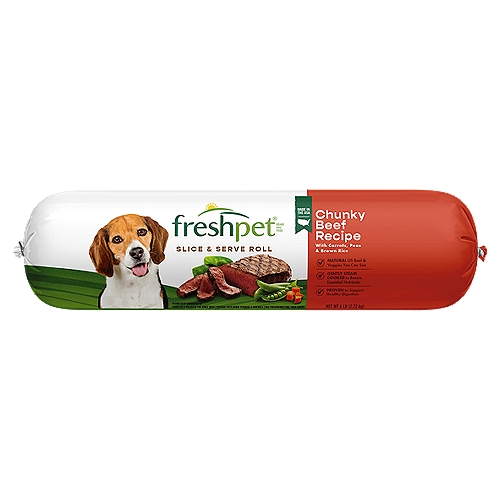 Freshpet Healthy & Natural Dog Food, Fresh Beef Roll, 6lb
Real Food - Fresh from the Fridge®

Freshpet® Select Chunky Beef Recipe with Carrots, Peas & Brown Rice is formulated to meet the nutritional levels established by the AAFCO Dog Food Nutrient Profiles for adult maintenance.
