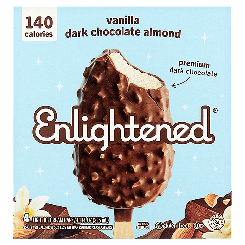 Vanilla Flavored Light Ice Cream Dipped in Rich Dark Chocolate and Almonds

Crafted with less sugar & Sweetened with Monk Fruit*
*Sugar content of regular ice cream bars is 18g sugar per 3 fl oz bar; This ice cream bar contains 9g of sugar per 2.75 fl oz bar.

Flavor that Raises the Bar
Your taste buds are about to find out just how creamy and flavorful a light ice cream bar made with less sugar can be. With luck like that, they ought to buy a lottery ticket.

Less sugar, more flavor
We believe dessert should be a celebration, not a compromise! We're serving up all of your freezer aisle favorites, full of flavor and made with amazing nutrition.
