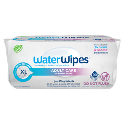 WaterWipes Adult Care 99.9% Water Based Sensitive Wipes, XL, 3 pack, 90 count