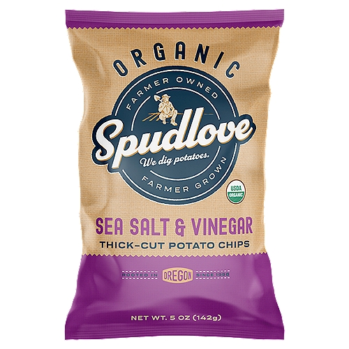 Spudlove Organic Sea Salt & Vinegar Thick-Cut Potato Chips, 5 oz
Sea Salt & Vinegar
Tart & Tangy. Salty & Savory.
Can You Think of a More Perfect Marriage of Flavors? We Can't.
Grab a Bag & Share the Spudlove.