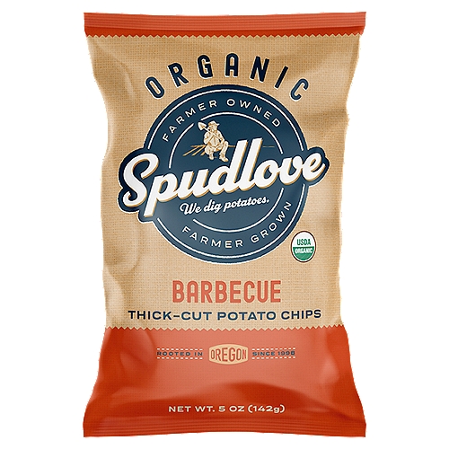 Spudlove Organic Barbecue Thick-Cut Potato Chips, 5 oz
Barbecue
Sweet & Smoky. Slightly Spicy.
Is there Any Other Flavor that Causes so Many Chip Lovers to Swoon? Doubtful.
Grab a Bag & Share the Spudlove.