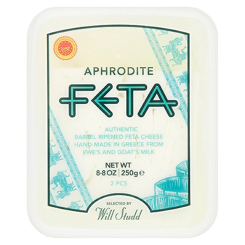 Aphrodite Feta Cheese, 2 count, 8.8 oz
Authentic Barrel Ripened Feta Cheese

Selected by Will Studd