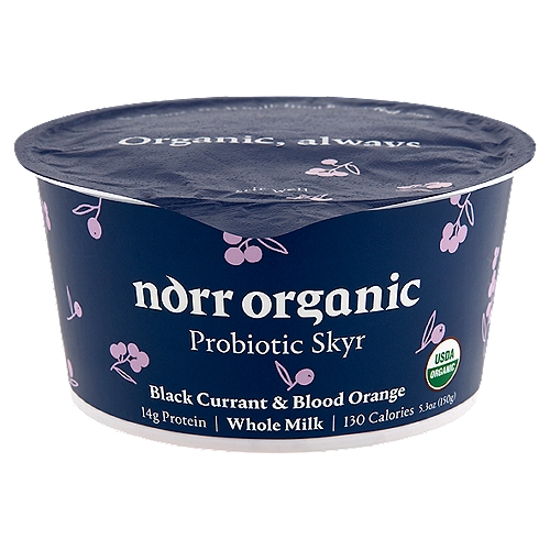 Norr Organic Black Currant & Blood Orange Probiotic Skyr, 5.3 oz
Our traditional Icelandic style skyr. Simply clean organic ingredients & science-backed probiotics.
This vitamin-C symphony pairs essential oil of sweet blood orange with flavorful black currants. A trusted staple in herbal medicine, our black currants are full of vitamins and pack twice the antioxidants of their blueberry cousins.

Cultures: Bifidobacterium anim. s. lactis BB-12®, Lactobacillus rhamnosus, Lactobacillus delbrueckii s. bulgaricus, Streptococcus thermophilus