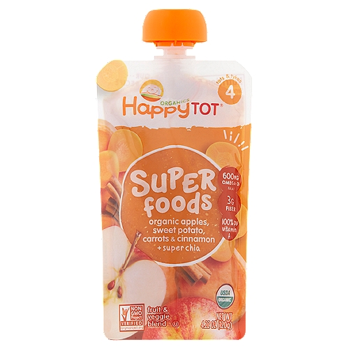 Happy Tot Organics Super Foods Fruit & Veggie Blend Baby Food, Stage 4, Tots & Tykes, 4.22 oz