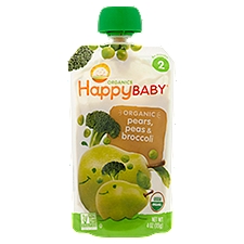 Happy Baby Organics Organic Pears, Peas & Broccoli Stage 2 6+ Months, Baby Food, 4 Ounce