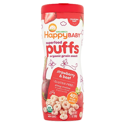 Happy Baby Organics Superfood Puffs Strawberry & Beet Organic Grain Snack, 2.1 oz
