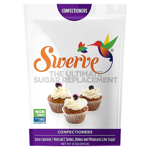 Swerve Confectioners, 12 oz
The Ultimate Sugar Replacement®
Swerve is a delicious, carb-conscious natural sweetener that measures cup-for-cup just like sugar-without the bitter aftertaste or digestive discomfort of other sweeteners. It's perfect for baking, cooking and sweetening your favorite foods and beverages. Swerve is made from ingredients found in select fruits and starchy root vegetables, and contains no artificial ingredients, preservatives or flavors. Join the Swervolution!

Zero Net Carbs
The ingredients in Swerve do not affect blood sugar, so the carbohydrates it contains are considered non-impact.
Net Carbs = Total Carbs - Fiber - Erythritol