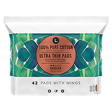 L. Regular 100% Pure Cotton Ultra Thin Pads with Wings, 42 count
