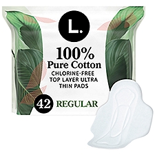 L. Chlorine Free Ultra Thin Pads Regular Absorbency, Organic Cotton, Free of Chlorine Bleaching, Pesticides, Fragrances, or Dyes, 42 Count