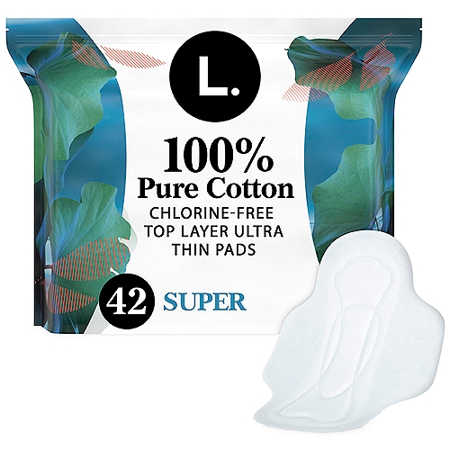 L. Chlorine Free Ultra Thin Pads Super Absorbency, Organic Cotton, Free of Chlorine Bleaching, Pesticides, Fragrances, or Dyes, 42 Count