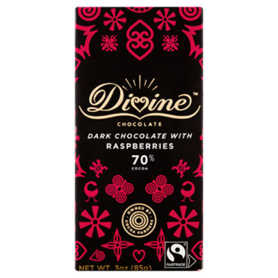 Divine 70% Cocoa Smooth Dark Chocolate with Raspberries, 3 oz