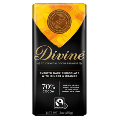 Divine 70% Cocoa Smooth Dark Chocolate with Ginger & Orange, 3 oz