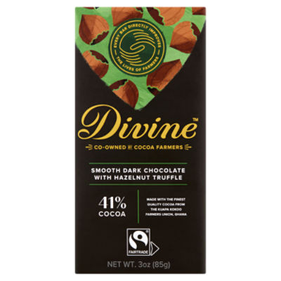 Divine 41% Cocoa Smooth Dark Chocolate with Hazelnut Truffle, 3 oz