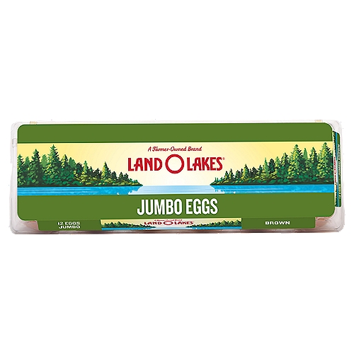 Land O Lakes Brown Eggs, Jumbo, 12 count, 30 oz
Vegetarian feed contains no added antibiotics, hormones*, animal fat, or animal by-products

Land O Lakes® Jumbo Brown Eggs are produced by hens fed a simple vegetarian diet that contains no hormones*, steroids, antibiotics or animal by-products. All eggs are graded and approved for quality and freshness and packed in clear cartons that are made of 100% recycled PETE plastic. It's the kind of commitment to quality and simplicity you don't see everywhere, and it produces eggs so fresh and delicious, they make ordinary eggs pale in comparison.
* No hormones are used in the production of shell eggs.