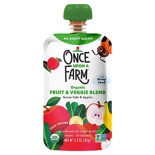 Once Upon A Farm Organic Green Kale & Apples Fruit & Veggie Blend, 3.2 oz
No Added Sugar‡
‡Not a Low Calorie Food, See Nutrition Facts.