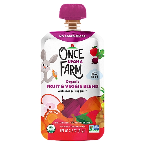 Once Upon a Farm OhMyMega Veggie! Organic Fruit & Veggie Blend, 3.2 oz
No Added Sugar‡
‡Not a Low Calorie Food. See Nutrition Facts.