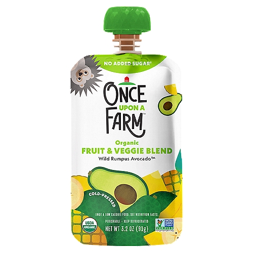 Once Upon a Farm Cold-Pressed Wild Rumpus Avocado Organic Fruit & Veggie Blend, 3.2 oz
No Added Sugar‡
‡Not a Low Calorie Food.