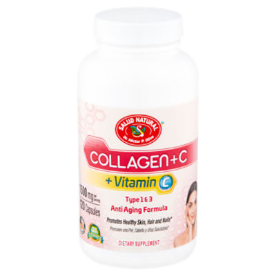 Salud Natural Collagen+C + Vitamin C Type 1 & 3 Dietary Supplement, 1500 mg, 120 count