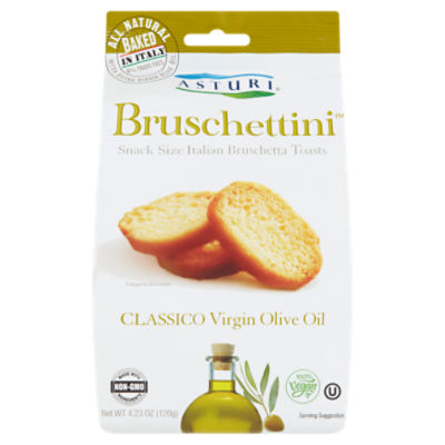 Asturi Bruschettini Classico Virgin Olive Oil Italian Bruschetta Toasts Snack Size, 4.23 oz