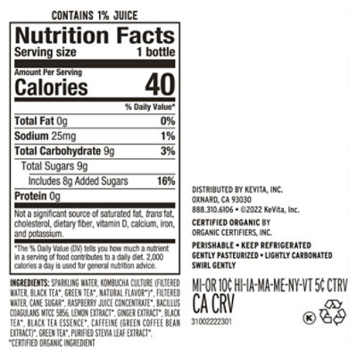 KeVita Master Brew Raspberry Lemon Kombucha, 15.2 fl oz