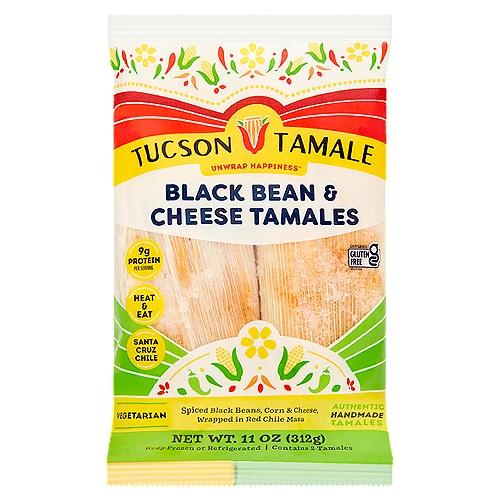 Tucson Tamale Black Bean & Cheese Tamales, 2 count, 11 oz
Spiced Black Beans, Corn & Cheese, Wrapped in Red Chile Masa