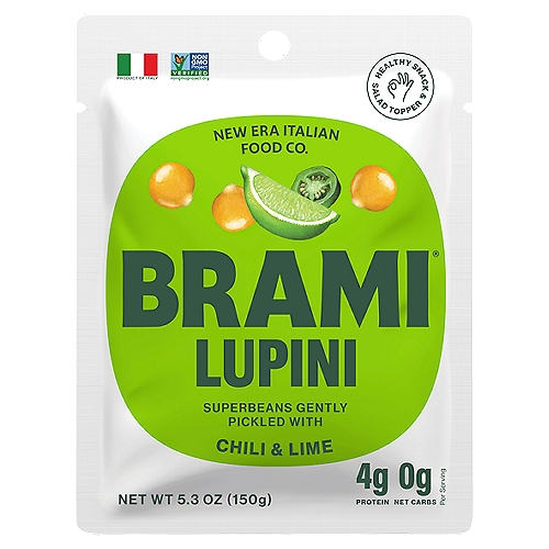 Brami Italian Snacking Lupini Beans, 5.3 oz
The Roman Supersnack.
This ancient legume once powered Roman warriors and lived on as a fresh, deliciously addicting, appetizer-snack in the Mediterranean diet. Reimagined in our Brooklyn test-kitchen, Brami beans are marinated and packed fresh out of the barrel to satisfy your hunger while keeping you fit like no other snack can.

Conquer Hunger. Feel Good.
50% more protein than eggs*
80% fewer calories than almonds*
2x more fiber than edamame*
60% fewer carbs than chickpeas*

*USDA Database Standard Ref., 2018 (comparing grams per 50g serving size; NBDIDs: 11212, 16357, 01123, 12061).