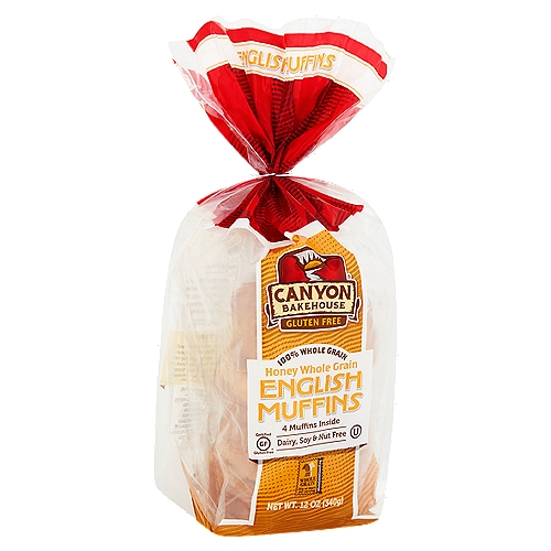 Canyon Bakehouse Gluten Free Honey Whole Grain English Muffins, 4 count, 12 oz