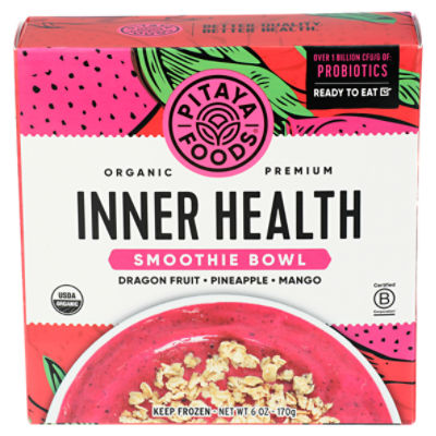 Pitaya Foods Organic Premium Dragon Fruit, Pineapple, Mango Inner Health Smoothie Bowl, 6 oz