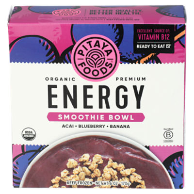 Pitaya Foods Organic Premium Acai, Blueberry, Banana Energy Smoothie Bowl, 6 oz