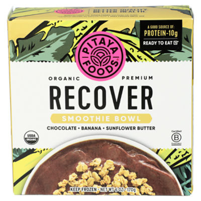 Pitaya Foods Organic Premium Chocolate, Banana, Sunflower Butter Recover Smoothie Bowl, 6 oz