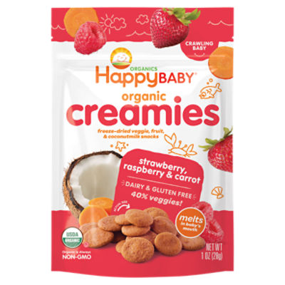 Happy Baby Organics Organic Creamies Freeze-Dried Veggie, Fruit & Coconut Milk Snacks Strawberry, Raspberry & Carrot 1 oz UNIT