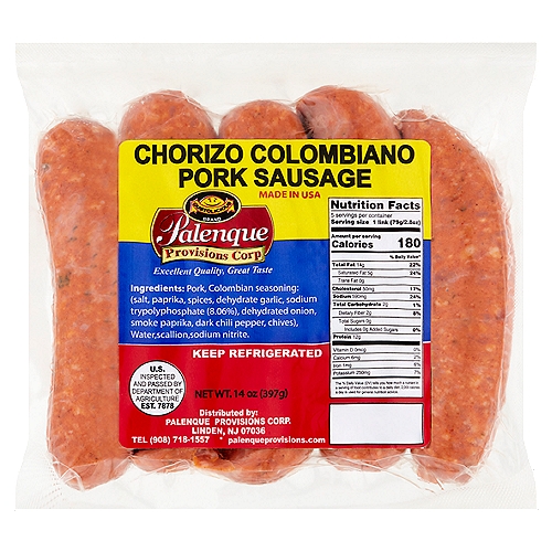 Palenque Provisions Corp Chorizo Colombiano Pork Sausage, 14 oz