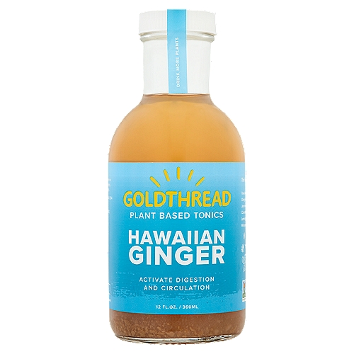 Goldthread Hawaiian Ginger Plant Based Tonics, 12 fl oz
The Formula
Hawaiian ginger root
Orange peel
Jasmine flowers
Coriander seeds
Lemongrass
Madagascar vanilla

Drink More Plants
This bold elixir is inspired by one of the most versatile health-enhancing herbs in the universe--ginger--but not just any ginger. This grows in the rich, sun-soaked volcanic soil of Hawaii! Combined with juicy tangerine, silky jasmine, luscious vanilla, and an assortment of zesty spices, drinking this feels like surfing a sweet wave of liquid force on a sunny day!
William Siff Msc. A.O.M.
Founder + Chief Herbalist