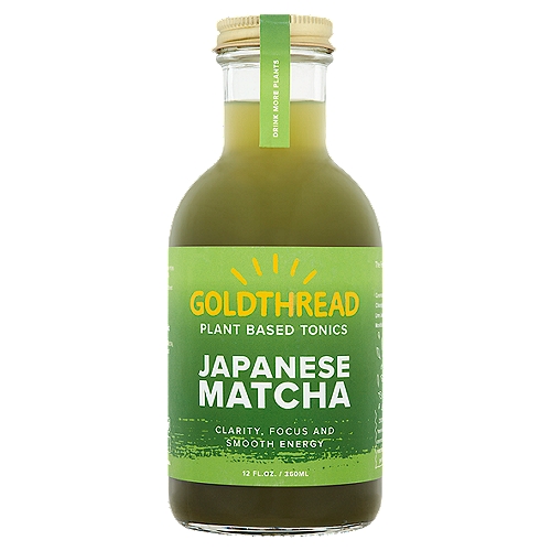Goldthread Japanese Matcha Plant Based Tonics, 12 fl oz
The formula 
Ceremonial matcha
Chlorophyll
Lime juice
Monkfruit
2100 mg of hand-whisked ceremonial grade matcha powder per bottle.

Drink More Plants
High in the Uji Mountains, green tea is shade grown in ancient terraced fields, then stone ground to preserve vital compounds and maximize its delicate flavor. Known as ''the elixir of immortality'' for its profound health enhancing effects, matcha is unique among green tea and is prized by zen monks for its ability to instill a sense of calm focused energy. Drinking this tonic illuminates the translucent jade Buddha living within.
William Siff Msc. A.O.M.
Founder + Chief Herbalist