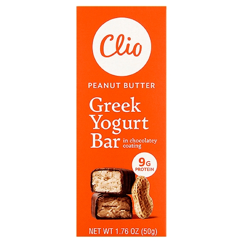 Clio Peanut Butter Greek Yogurt Bar in Chocolate Coating, 1.76 oz
Live Active Cultures [L. Bulgaricus, S. Thermophilus]

No rBST*
*According to the FDA, no significant difference has been found between milk derived from rBST-treated and non-rBST-treated cows.