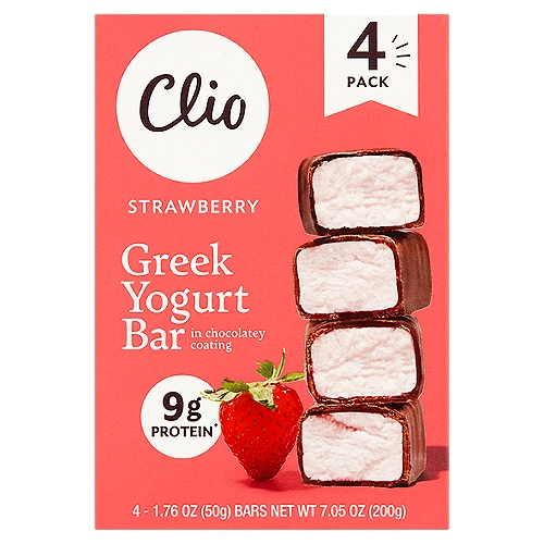 Clio Strawberry Greek Yogurt Bar in Chocolatey Coating, 1.76 oz, 4 count