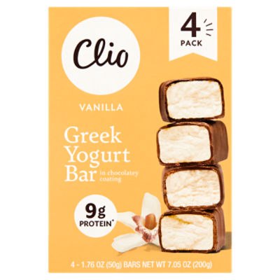 Clio Vanilla Greek Yogurt Bar in Chocolatey Coating, 1.76 oz, 4 count
