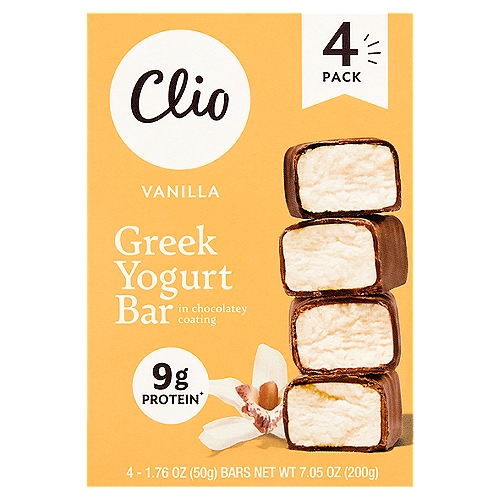 Clio Vanilla Greek Yogurt Bar in Chocolatey Coating, 1.76 oz, 4 count