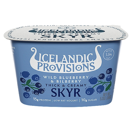 Icelandic Provisions Wild Blueberry & Bilberry Thick & Creamy Skyr Low Fat Yogurt, 5.3 oz
According to the FDA, no significant difference has been found between milk from rBST-treated and non-rBST treated cows.

Live and Active Cultures: Including Heirloom Skyr Cultures (Streptococcus Thermophilus Islandicus™), Lactobacillus Bulgaricus, Bifidobacterium.

A Wonderfully Thick and Creamy Traditional Icelandic Yogurt