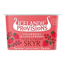 Icelandic Provisions Strawberry & Lingonberry Thick & Creamy Skyr, Low Fat Yogurt, 5.3 Ounce