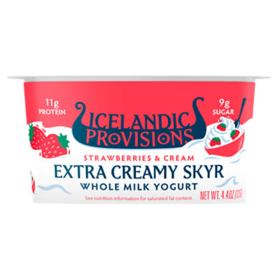 Icelandic Provisions Strawberries & Cream Extra Creamy Skyr Whole Milk Yogurt, 4.4 oz