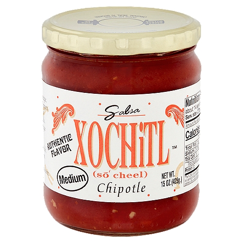 Xochitl Medium Chipotle Salsa, 15 oz
Prepared from a very old recipe, blending sun-dried chipotle peppers, garlic, sea salt and one of the world's finest olive oils, creating a fantastically unique and delicious flavor.