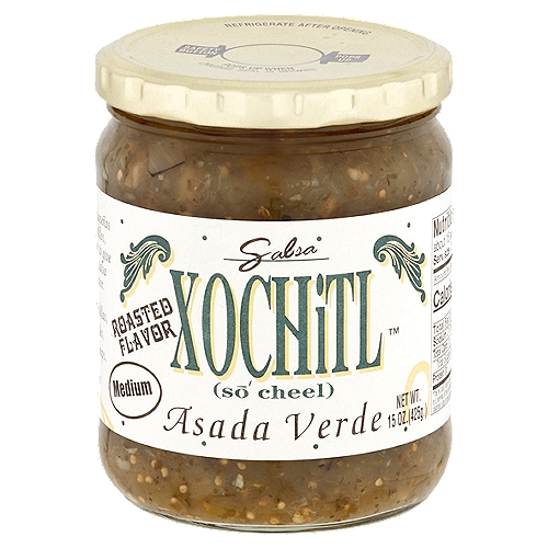 Xochitl Medium Asada Verde Roasted Flavor Salsa, 15 oz
Fresh and fire-roasted jalapeños combine with green tomatillos, cilantro, garlic and sea salt to give this unique and delicious salsa an authentic roasted flavor.