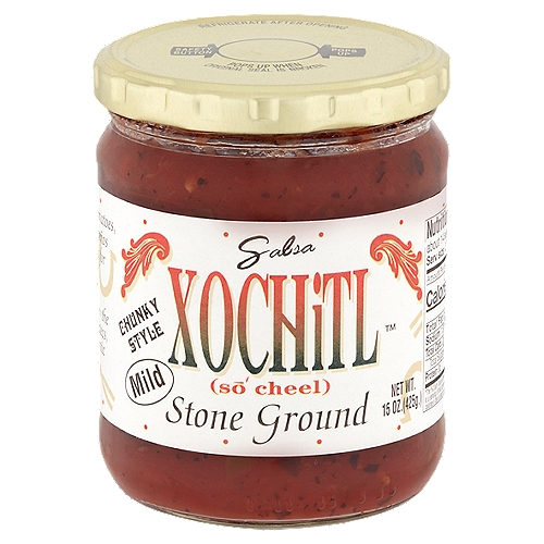Xochitl Mild Stone Ground Chunky Style Salsa, 15 oz
Very chunky fire-roasted tomatoes, chile de arbol and jalapeños make this a great salsa for dipping or cooking.
This salsa is inspired by the ancient world of the Aztecs, created from an authentic family recipe.