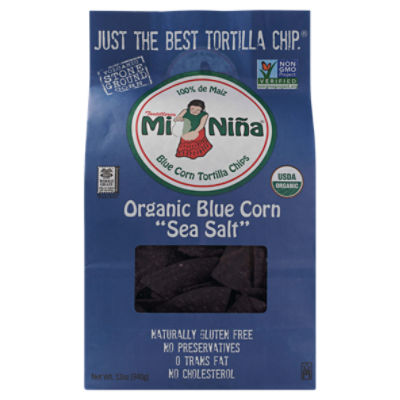 Tortilleria Mi Niña Organic Blue Corn Sea Salt Corn Tortilla Chips, 12 oz