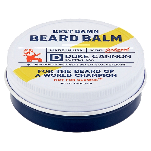 A fine line exists between the well-groomed beard of a world champion and the unruly brush of a crazed mountain hobo. Duke Cannon's Best Damn Beard Balm is made with the finest ingredients to civilize the thickest of beards. Take a walk through the redwoods and tame that beast! Disclaimer: Will Not Protect Against Bacon Crumbles, Rogue Wood Chips, or Runaway Squirrels Already Living Inside Your Beard.