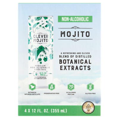 Clever Mojito Premium Non-Alcoholic Cocktail, 12 fl oz, 4 count