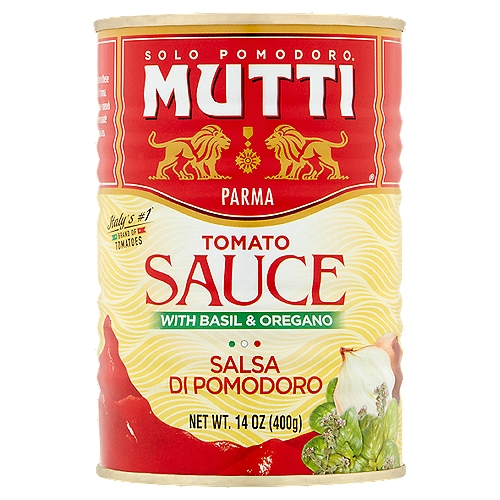 Mutti Tomato Sauce with Basil & Oregano, 14 oz
Mutti Tomato Sauce combines a velvety tomato puree with aromatic Mediterranean herbs for a simple and delicious taste experience. Made with 100% sun-ripened Italian tomatoes, it is delicious as an ingredient for your favorite recipes or simply tossed with pasta. Perfect for your homemade pasta sauce, ratatouille, or even as a dipping sauce for mozzarella sticks.