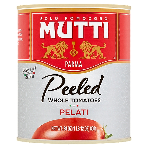 Mutti Peeled Whole Tomatoes, 28 oz
Mutti Whole Peeled Tomatoes (Pelati) are plump, firm and versatile. These sun-ripened 100% Italian tomatoes have a rich flavor, dense texture, and bright red color. With only tomatoes and tomato juice, no additives or preservatives, they break down quickly when cooked. They are ideal for a wide range of recipes, from soups to stews to sauces. Use them in marinara sauce, on Neapolitan pizza, or in an anytime BLT.